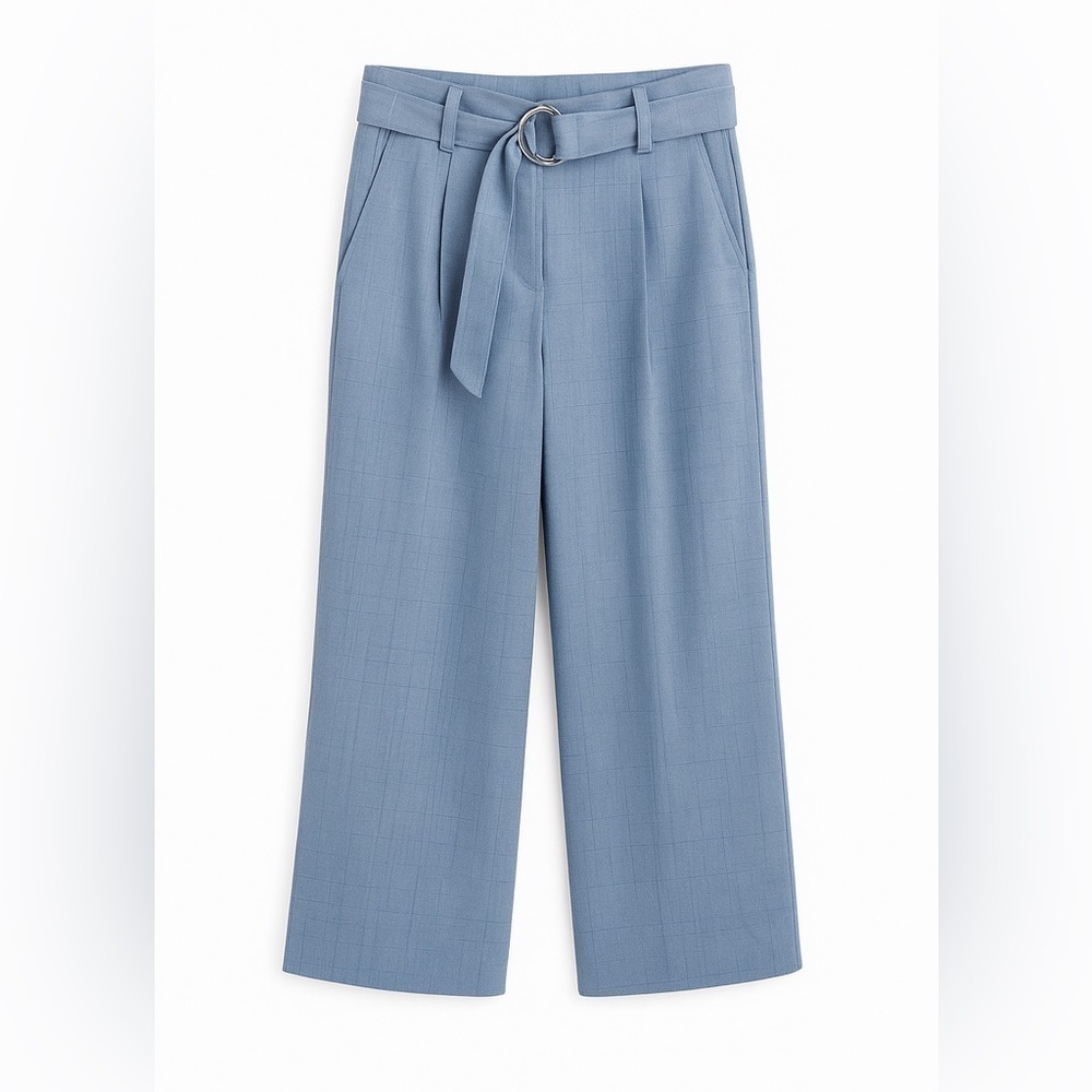 Ecru Franklin Wide Leg Cropped Pants Blue Broken Plaid Size 6 NWT